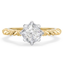 Vintage Solitaire Diamond Engagement Ring with Accents and Floral Setting - "The Rita" in 9K Solid Yellow Gold