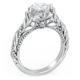 Vintage Solitaire Diamond Engagement Ring with Accents and Floral Setting - "The Rita"
