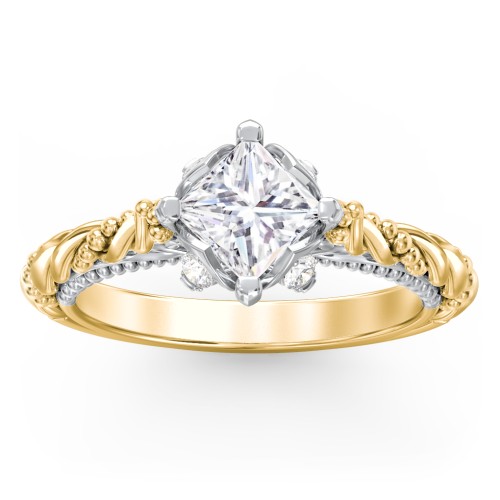 Vintage Solitaire Diamond Engagement Ring with Accents and Floral Setting - "The Rita"