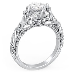 Vintage Solitaire Diamond Engagement Ring with Accents and Floral Setting - "The Rita" – 9kt White Gold with Lab Diamond