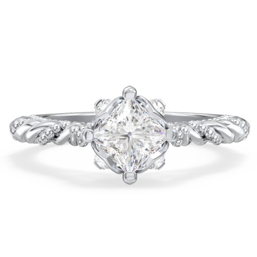 Vintage Solitaire Diamond Engagement Ring with Accents and Floral Setting - "The Rita" – 9kt White Gold with Lab Diamond