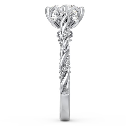Vintage Solitaire Diamond Engagement Ring with Accents and Floral Setting - "The Rita" – 9kt White Gold with Lab Diamond