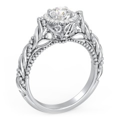Vintage Diamond Engagement Ring with Accents and Halo Setting - "The Rita" – 9kt White Gold with Lab Diamond