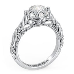 Vintage Solitaire Diamond Engagement Ring with Accents and Floral Setting - "The Rita"