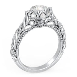 Vintage Solitaire Diamond Engagement Ring with Accents and Floral Setting - "The Rita"