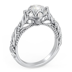 Vintage Solitaire Diamond Engagement Ring with Accents and Floral Setting - "The Rita" – 9kt White Gold with Lab Diamond