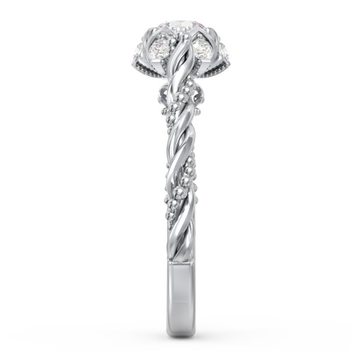 Vintage Solitaire Diamond Engagement Ring with Accents and Floral Setting - "The Rita" – 9kt White Gold with Lab Diamond