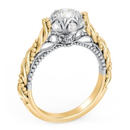 Vintage Solitaire Diamond Engagement Ring with Accents and Floral Setting - "The Rita" in 9K Solid Yellow Gold