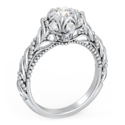 Vintage Solitaire Diamond Engagement Ring with Accents and Floral Setting - "The Rita"