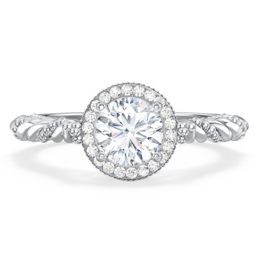Vintage Diamond Engagement Ring with Accents and Halo Setting - "The Rita" – 9kt White Gold with Lab Diamond