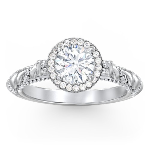 Vintage Diamond Engagement Ring with Accents and Halo Setting - "The Rita" – 9kt White Gold with Lab Diamond