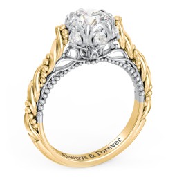 Vintage Solitaire Diamond Engagement Ring with Accents and Floral Setting - "The Rita" in 9K Solid Yellow Gold with 04LABDIAM-RD-1.00-SI1-F-VG and Lab Diamond
