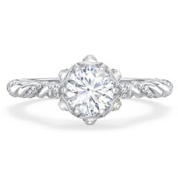 Vintage Solitaire Diamond Engagement Ring with Accents and Floral Setting - "The Rita"