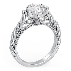 Vintage Solitaire Diamond Engagement Ring with Accents and Floral Setting - "The Rita" – 9kt White Gold with Lab Diamond