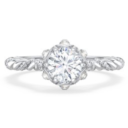 Vintage Solitaire Diamond Engagement Ring with Accents and Floral Setting - "The Rita" in 9K Solid White Gold