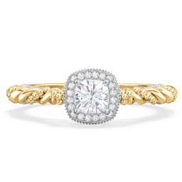 Vintage Diamond Engagement Ring with Accents and Halo Setting - "The Rita" in 9K Solid Yellow Gold