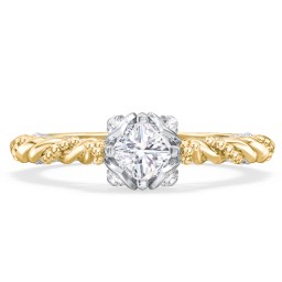 Vintage Solitaire Diamond Engagement Ring with Accents and Floral Setting - "The Rita" in 9K Solid Yellow Gold