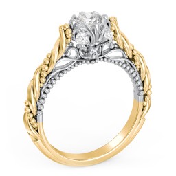 Vintage Solitaire Diamond Engagement Ring with Accents and Floral Setting - "The Rita" in 9K Solid Yellow Gold