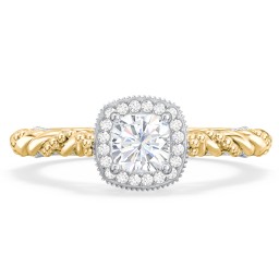 Vintage Diamond Engagement Ring with Accents and Halo Setting - "The Rita" in 9K Solid Yellow Gold