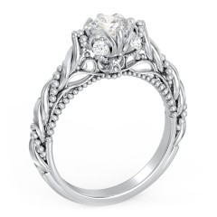 Vintage Solitaire Diamond Engagement Ring with Accents and Floral Setting - "The Rita" – 9kt White Gold with Lab Diamond