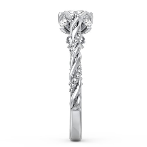 Vintage Solitaire Diamond Engagement Ring with Accents and Floral Setting - "The Rita" – 9kt White Gold with Lab Diamond