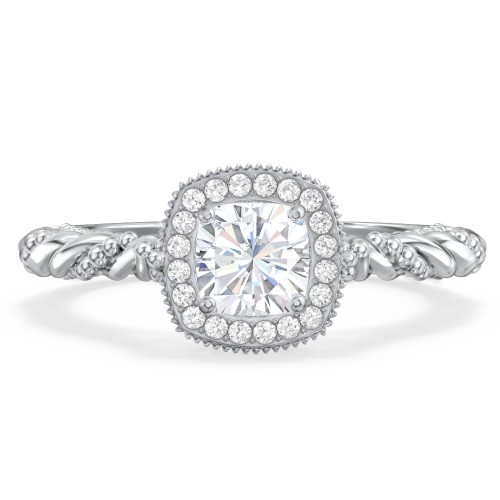 Vintage Diamond Engagement Ring with Accents and Halo Setting - "The Rita" – 9kt White Gold with Lab Diamond