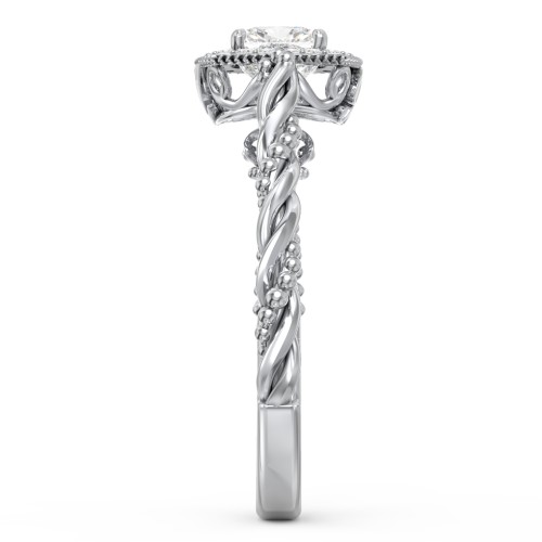 Vintage Diamond Engagement Ring with Accents and Halo Setting - "The Rita" – 9kt White Gold with Lab Diamond