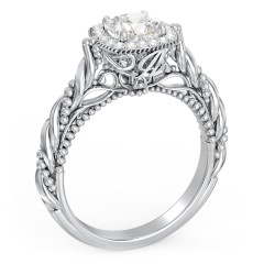Vintage Diamond Engagement Ring with Accents and Halo Setting - "The Rita" – 9kt White Gold with Lab Diamond