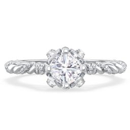 Vintage Solitaire Diamond Engagement Ring with Accents and Floral Setting - "The Rita"