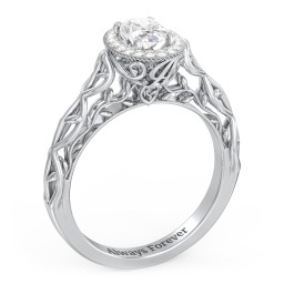Diamond Halo Engagement Ring with Leaf and Vine Details - "The Ava"