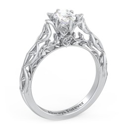 Solitaire Diamond Engagement Ring with Leaf and Vine Details - "The Ava"