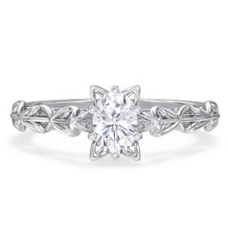 Solitaire Diamond Engagement Ring with Leaf and Vine Details - "The Ava"