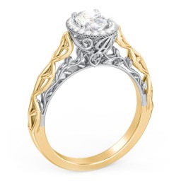 Diamond Halo Engagement Ring with Leaf and Vine Details - "The Ava"