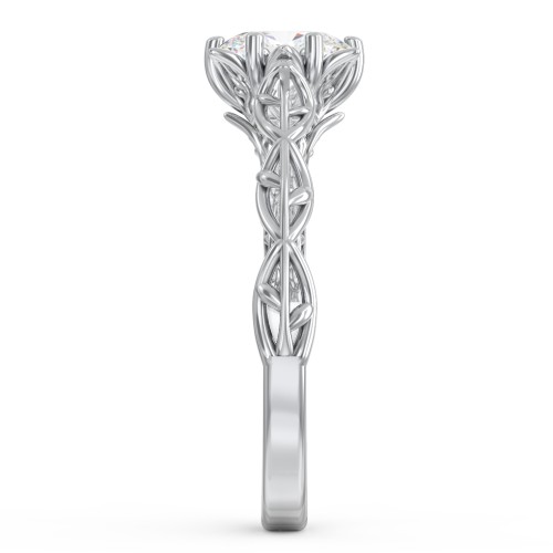 Solitaire Diamond Engagement Ring with Leaf and Vine Details - "The Ava"