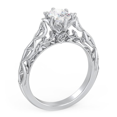 Solitaire Diamond Engagement Ring with Leaf and Vine Details - "The Ava"