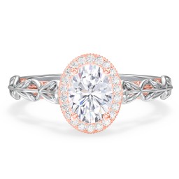Diamond Halo Engagement Ring with Leaf and Vine Details - "The Ava" in 9K Solid White Gold with Diamond