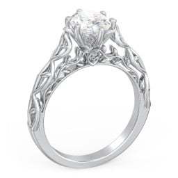 Solitaire Diamond Engagement Ring with Leaf and Vine Details - "The Ava"