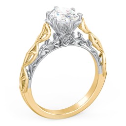 Solitaire Diamond Engagement Ring with Leaf and Vine Details - "The Ava"