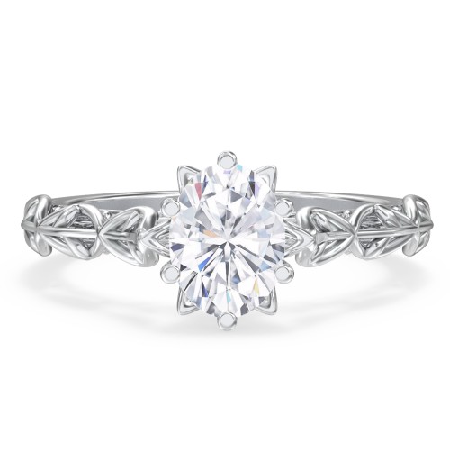 Solitaire Diamond Engagement Ring with Leaf and Vine Details - "The Ava" – 9kt White Gold