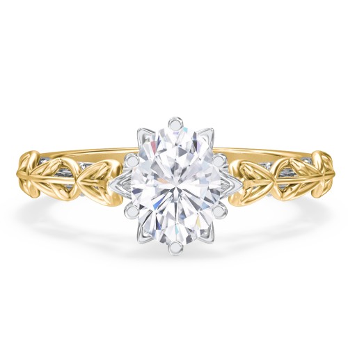 Solitaire Diamond Engagement Ring with Leaf and Vine Details - "The Ava" – 9kt Yellow Gold