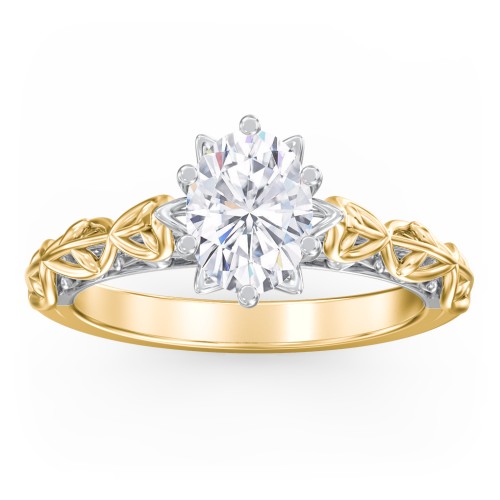 Solitaire Diamond Engagement Ring with Leaf and Vine Details - "The Ava" – 9kt Yellow Gold