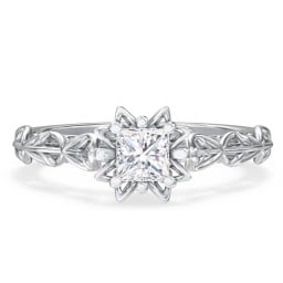 Solitaire Diamond Engagement Ring with Leaf and Vine Details - "The Ava"