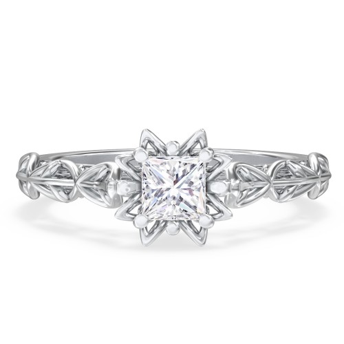 Solitaire Diamond Engagement Ring with Leaf and Vine Details - "The Ava"