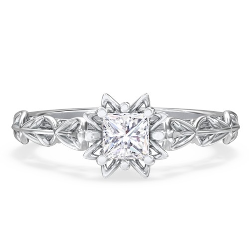 Solitaire Diamond Engagement Ring with Leaf and Vine Details - "The Ava" – 9kt White Gold