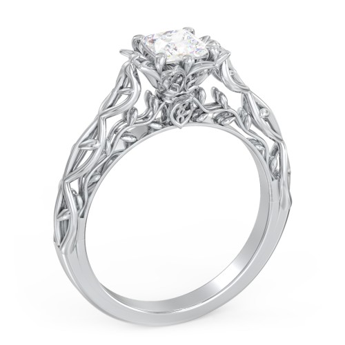 Solitaire Diamond Engagement Ring with Leaf and Vine Details - "The Ava" – 9kt White Gold
