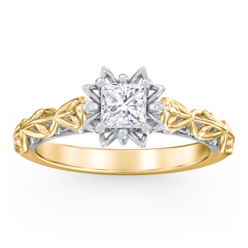 Solitaire Diamond Engagement Ring with Leaf and Vine Details - "The Ava" – 9kt Yellow Gold