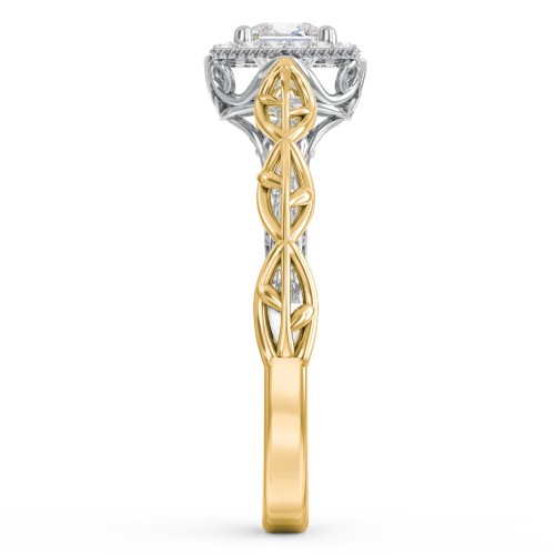 Diamond Halo Engagement Ring with Leaf and Vine Details - "The Ava" – 9kt Yellow Gold with Lab Diamond