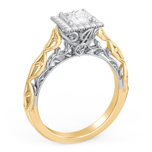 Diamond Halo Engagement Ring with Leaf and Vine Details - "The Ava" – 9kt Yellow Gold with Lab Diamond