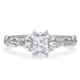 Solitaire Diamond Engagement Ring with Leaf and Vine Details - "The Ava"
