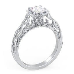 Solitaire Diamond Engagement Ring with Leaf and Vine Details - "The Ava"